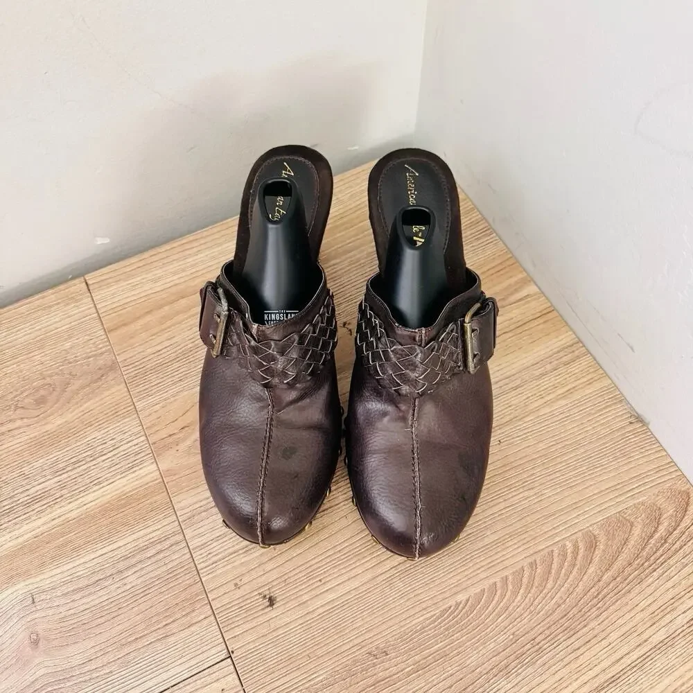 American Eagle Brown Leather Mule Clogs Women’s Size 9